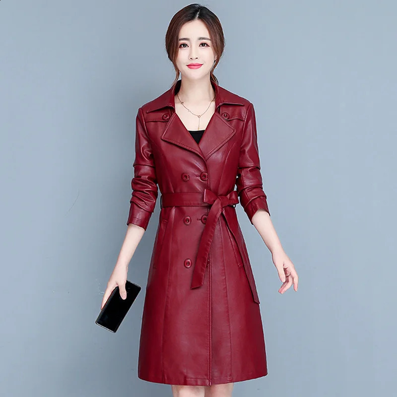 M-7XL Womens Sheepskin Coat for Spring Autumn and Winter Fashion Fur Collar Warm Ultra Thin Long Sheepskin Coat for Women 240923