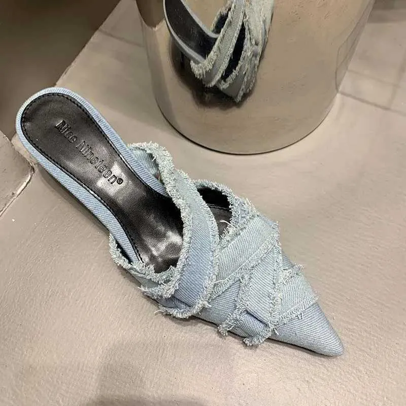 Slippers 2024 Women Mules Elegant Sandals Pumps Summer Female Shoes Low Heels New In New Fashion Ladies Sandal Pointed Toe Slides shoes