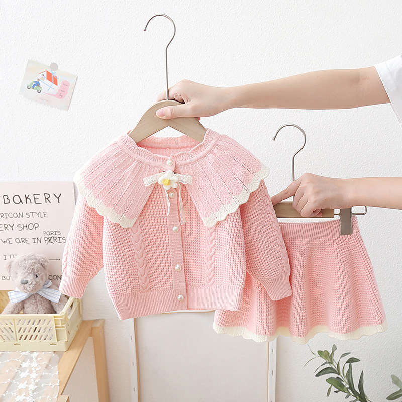 baby girls Clothes set Lace Wool Sweater suit for girl Autumn Spring Kids 2 pcs Clothing Children outfits Shirt skirt Outerwear y240924