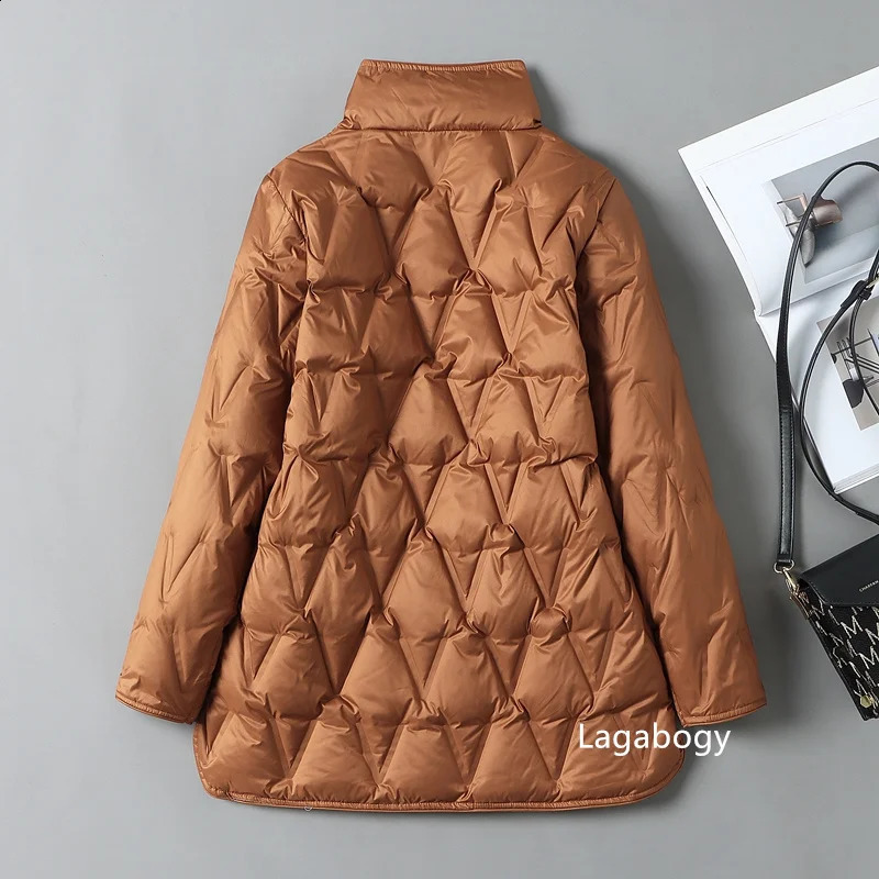 Lagabogy Autumn Winter Women Ultralight White Duck Down Long Jacket Female SingleBreasted Double Sided Puffer Coat 251022