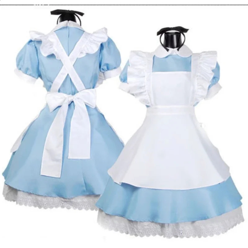 Girl Amine Role Playing Costume Waiter Maid Party Stage Costume Alices Adventures in Wonderland Blue Tone Lolita Maid Costume 240924