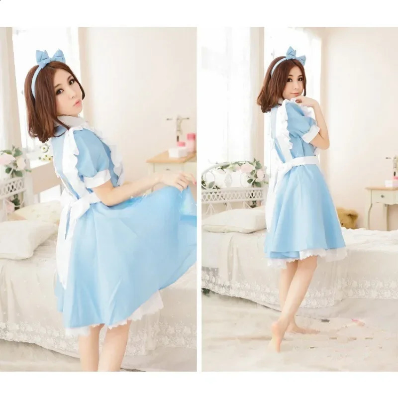 Girl Amine Role Playing Costume Waiter Maid Party Stage Costume Alices Adventures in Wonderland Blue Tone Lolita Maid Costume 240924