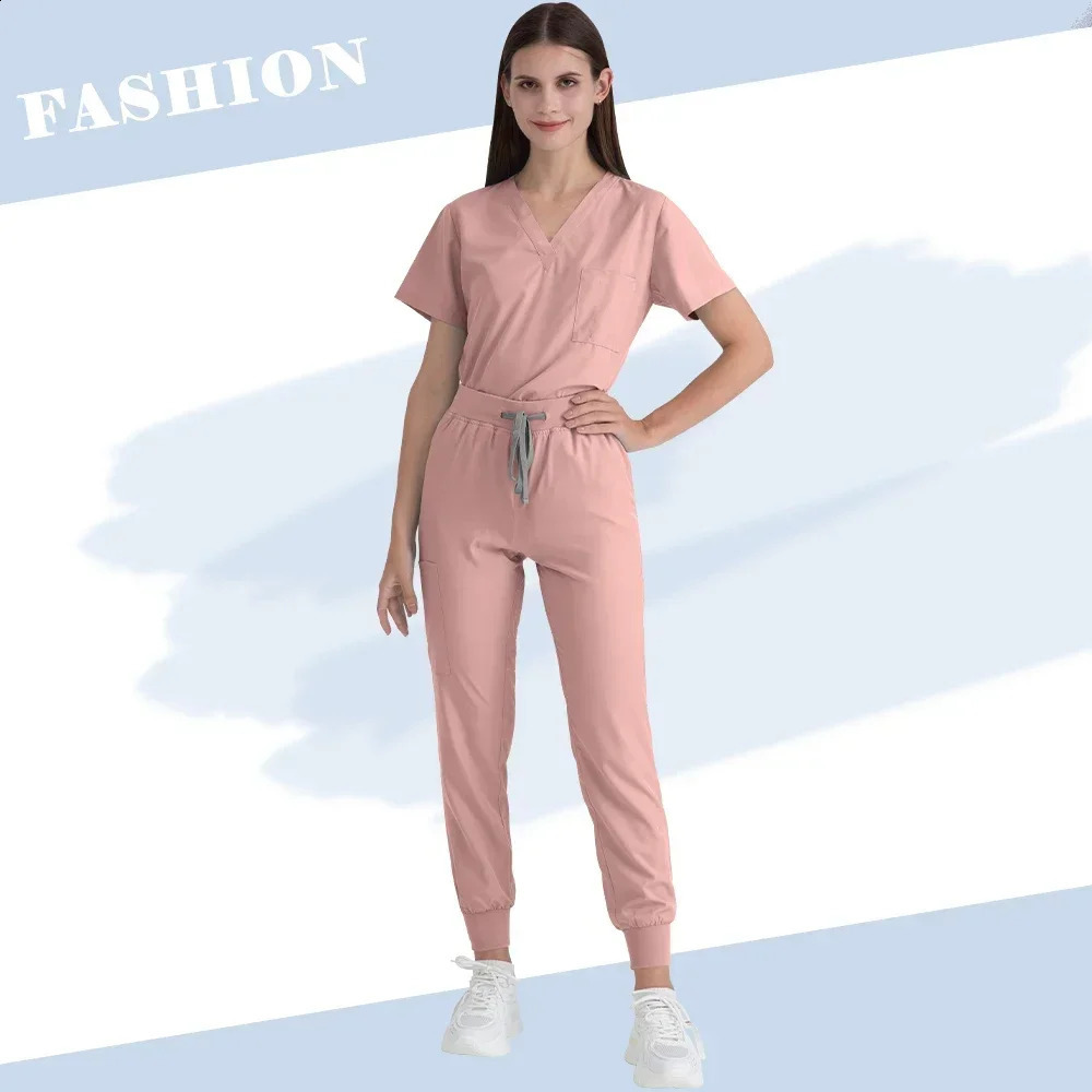 Slim Fit Scrubs Uniform Women Scrub Sets Nursing Accessories Hospital Surgery Gowns Dental Clinic Beauty Salon Workwear 240924