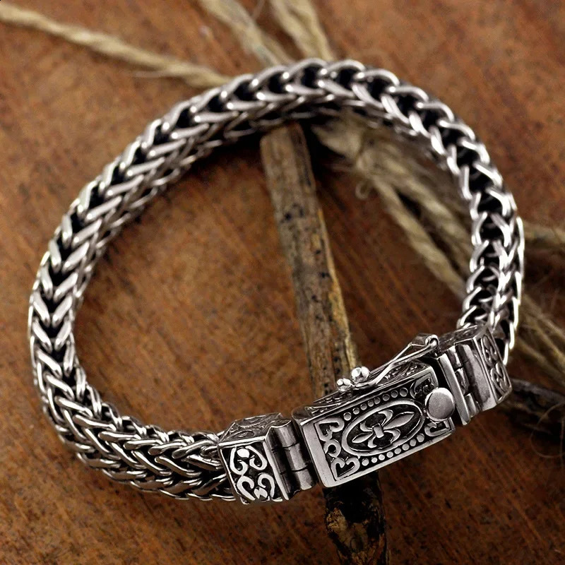 925 Silver Retro Bracelet with Dragon Bone Chain Weaving Bracelet Mens and Womens Double Chain Buckle Wearable Banquet Jewelry 240918