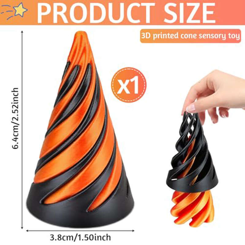 3D Printed Spiral Cone Impossible Passthrough Sculpture Pass Through Pyramid Fidget Toy Stress Relief Screw Toys