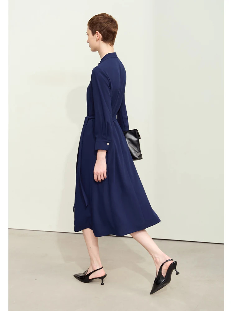 Amii Minimalism Dresses For Women 2024 Autumn New Stand Collar With Belt Midi A-E Loose Casual Chiffon Women's Dress 12443106