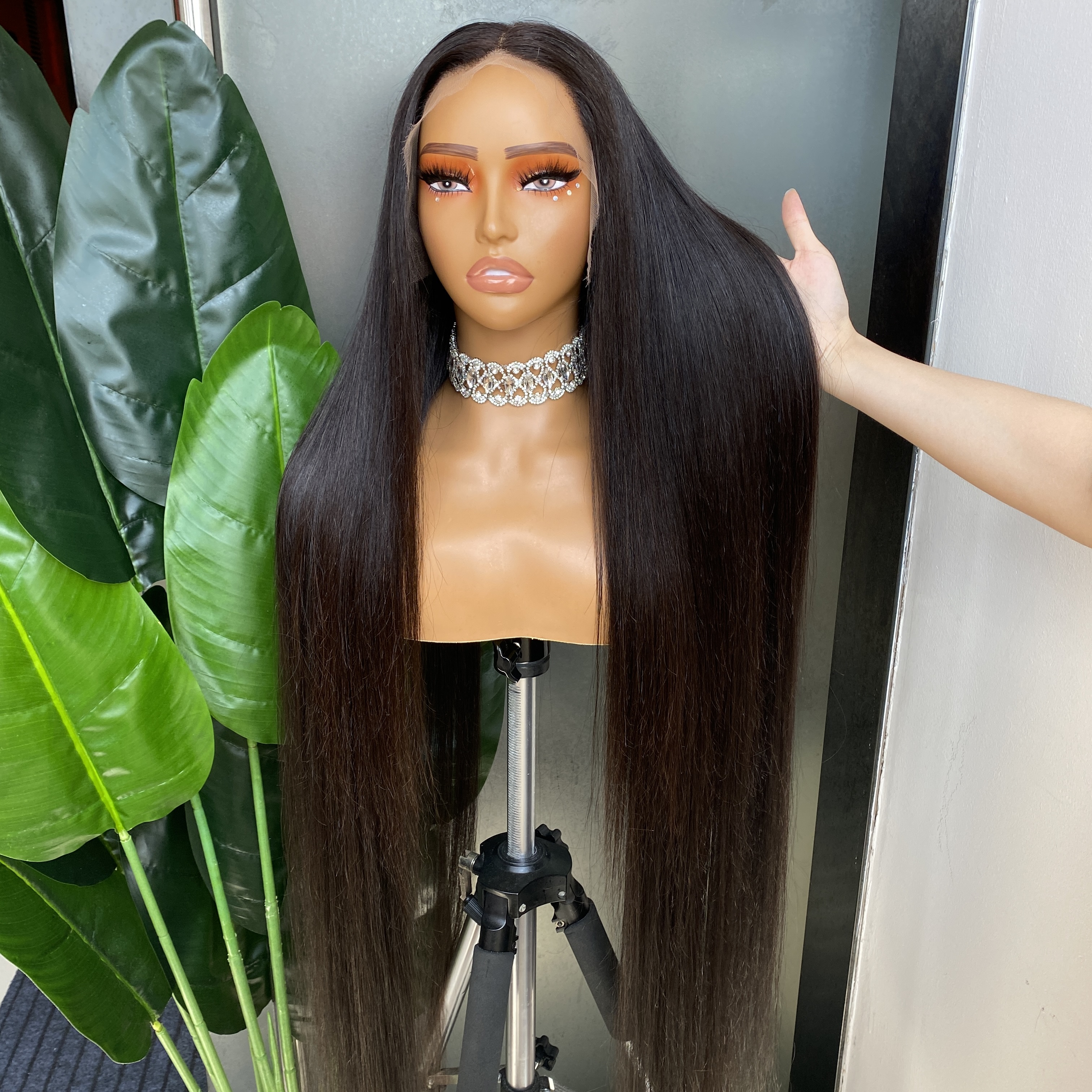 12A Malaysian Peruvian Indian Brazilian Natural Black Silky Straight 13x6 HD Lace Frontal Wig 40 Inch 100% Raw Virgin Remy Human Hair