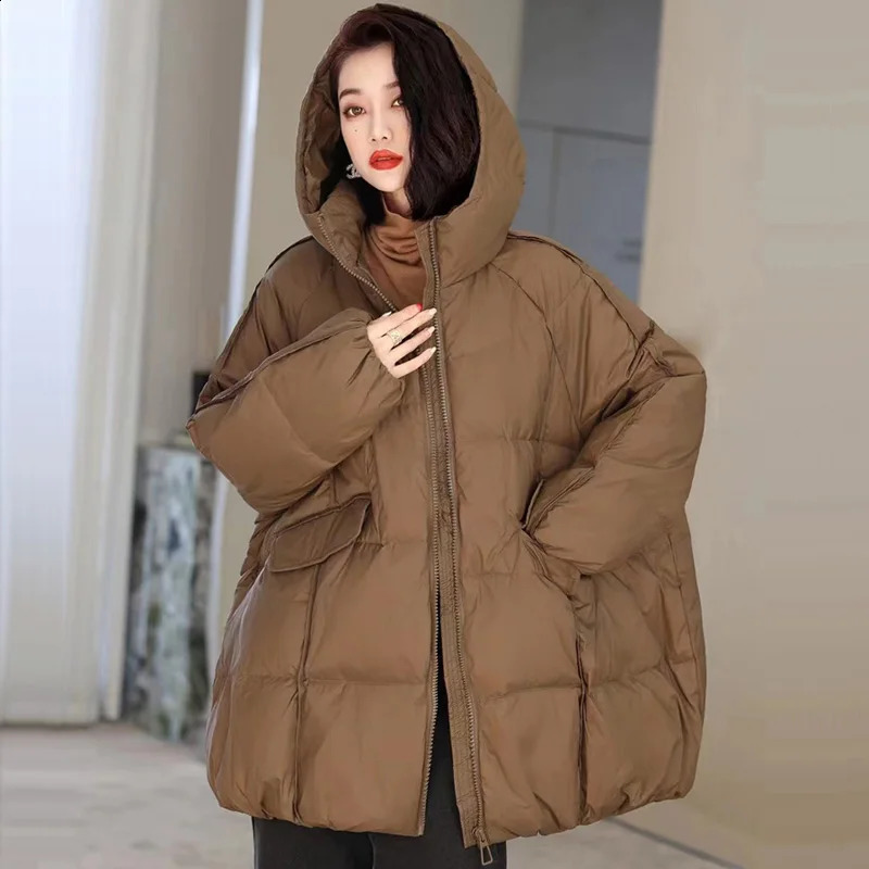 Janveny Women 90 White Duck Down Jacket Hooded Autumn Winter Warm Oversize Puffer Coat Casual Loose Thick Parkas Female Outwear 251022