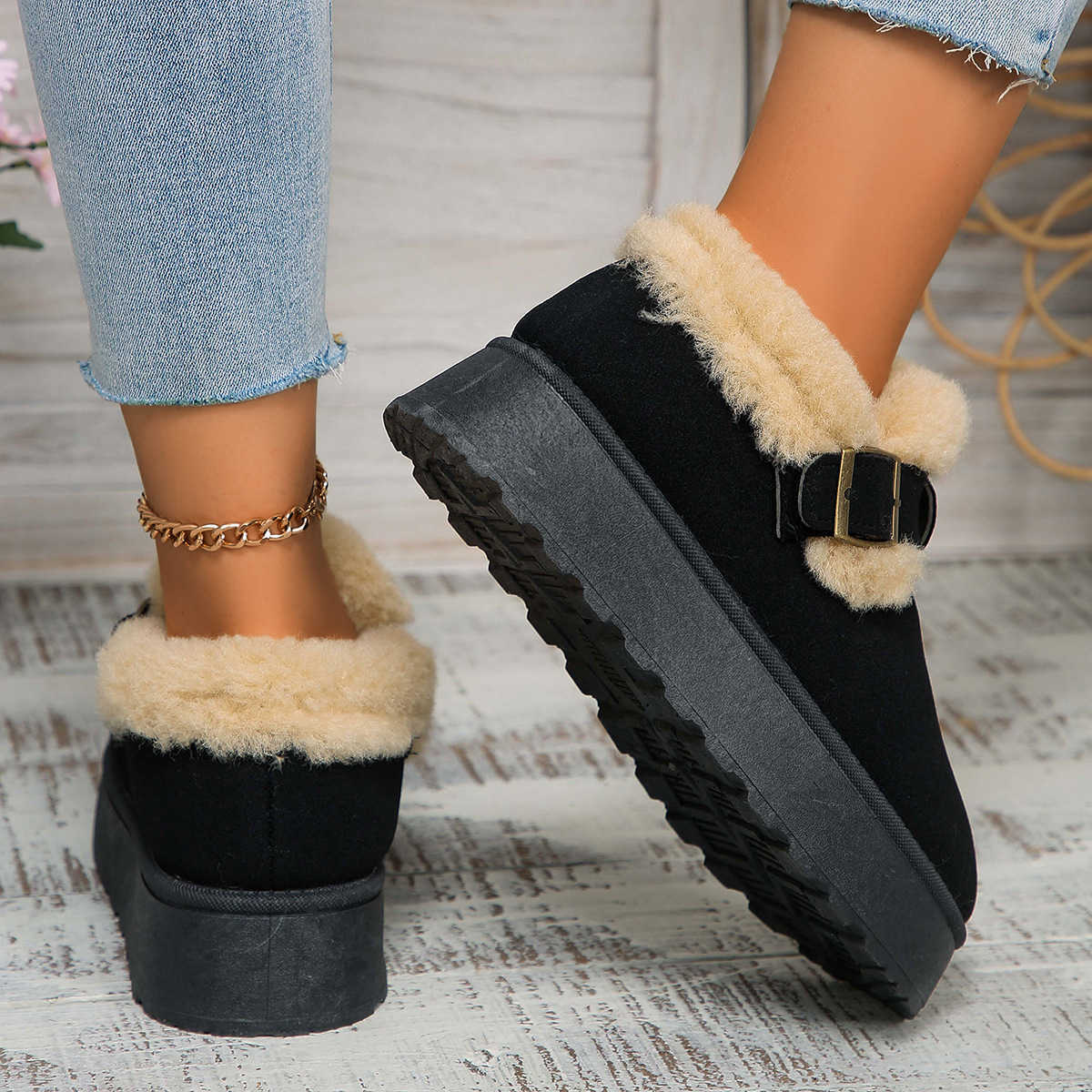 sshoe australia Sponge cake thick sole 2024 new winter snow boots for women with added fleece one foot warm cotton shoes fashionable design 4