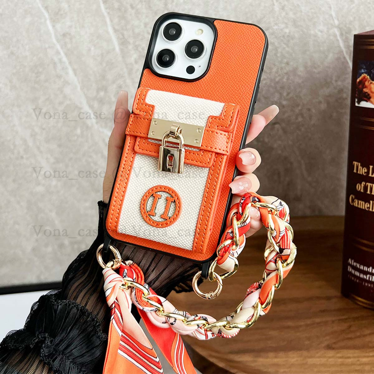 iPhone 16 Pro Max Case Cross Body, 15 Pro Max 15 14 Plus 13 12 Pro Leather Luxury Phone Case Wallet with Chain or Scarf Card Holder Hot Popular Handheld Phone Cover