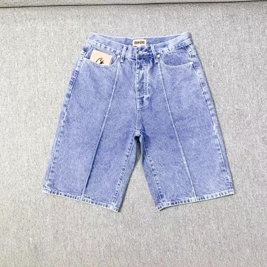 Summer Retro Denim Shorts for Men Star Embroidered Hip Hop Sewing Street Washing Trendy Casual Sports 240924