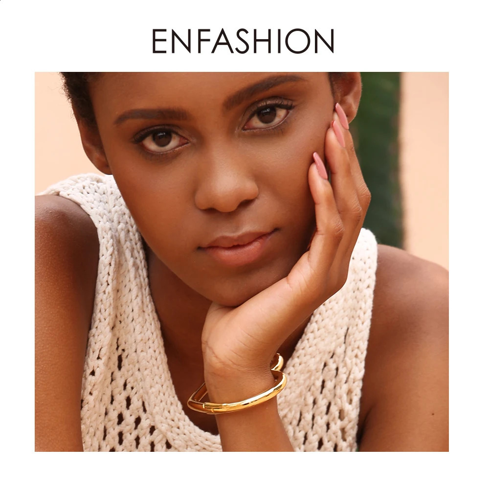 ENFASHION Heart Cuff Bangles For Women Accessories Gold Color Brass Bracelets Fashion Jewelry Friends Gifts Pulseira BC2006 240923