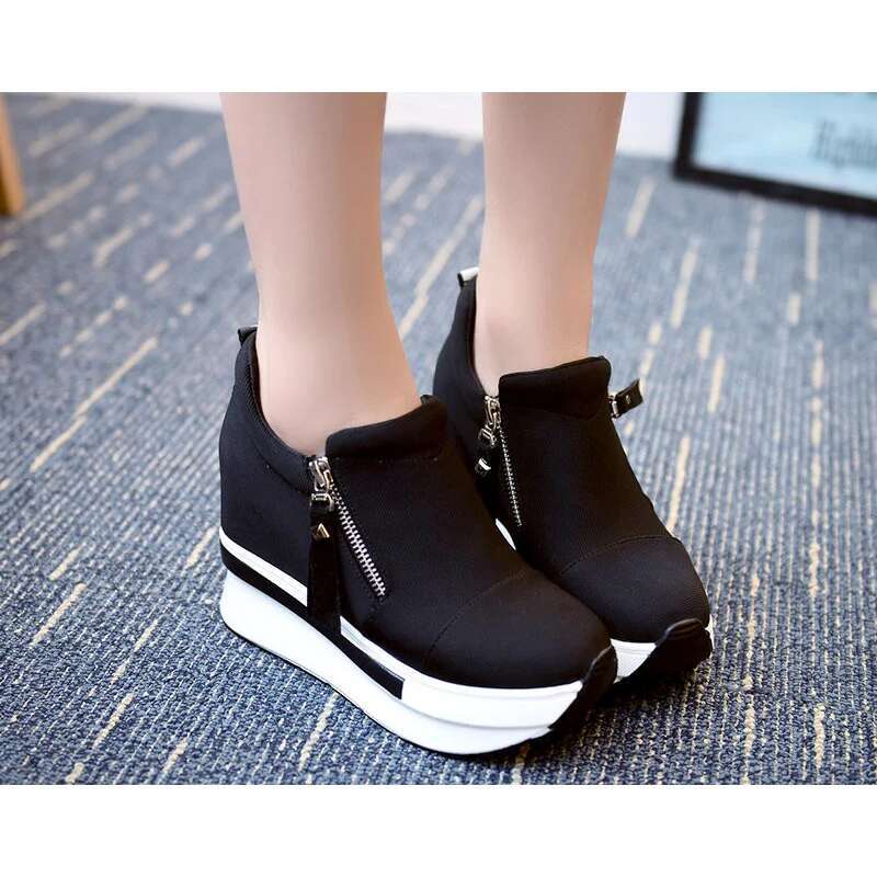 Platform Sneakers New Women Red Casual Comfortable Hidden Heel Shoe Black Canvas Shoes Wedge Heels Sneaker Tenis De Mujer