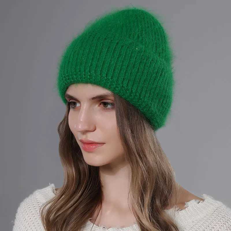 CNTANG 2024 Trend Women Hat Winter Warm Angora Long Rabbit Fur Beanies Knitted Cashmere Hats For Female Fashion Ladies CapX240924