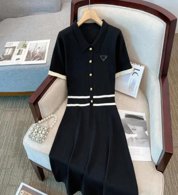 Knit Dress for Woman T shirt Black Girl Womens Designer Clothing Summer Casual Lady short sleeve Knitwear Letter Slim A e dresses
