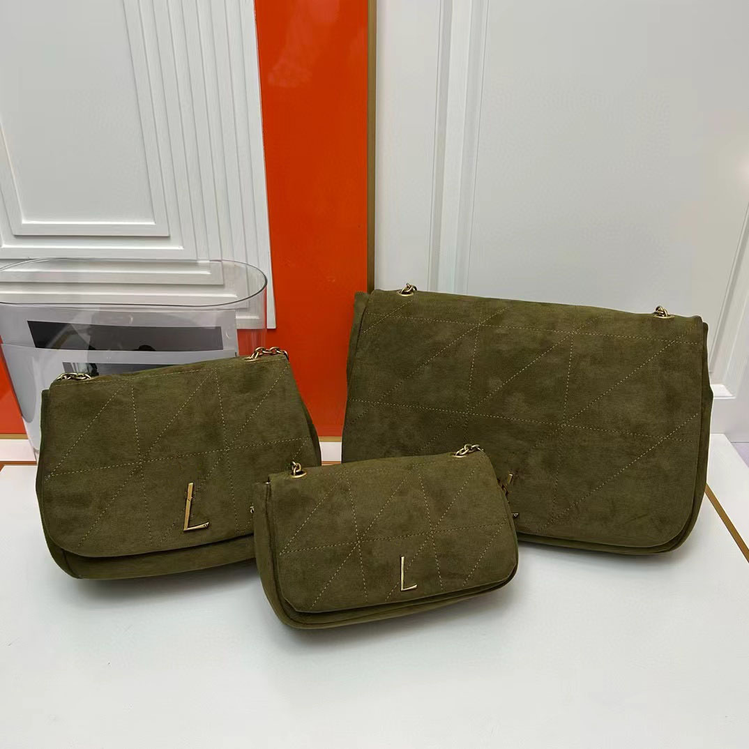 Designer Suede bag JAMIE Shoulder bags Military Green with CARRE RIVE GAUCHE Thread Top Luxury Women's Purse Flip Vintage Handbags Crossbody Frosted Suede