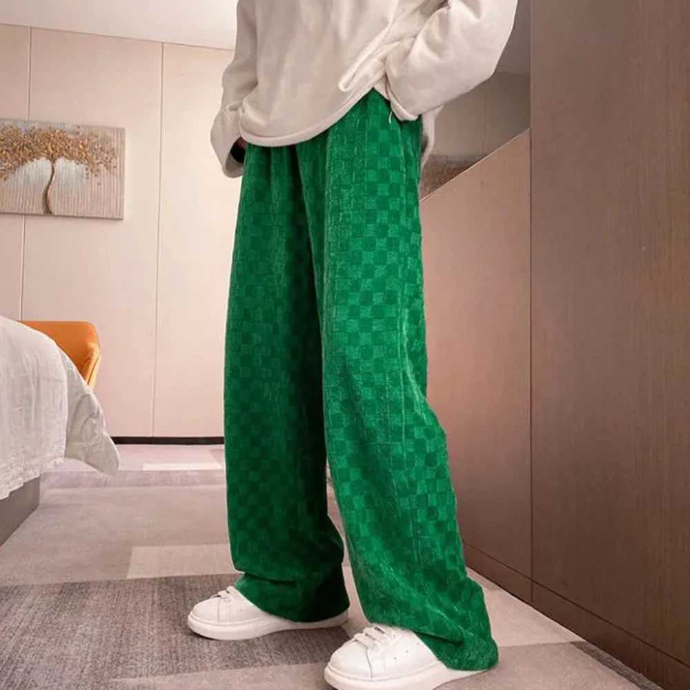2025S Fashion Designer Mens Casual Checkerboard Straight Pants Spring New Fashion Simple Personty Comfortable Corduroy Trousers Unisex Z