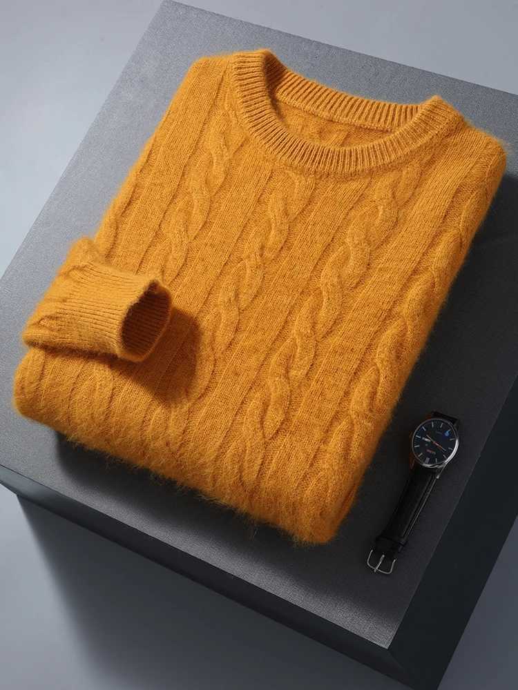 Autumn and Winter Mens Round Neck Cashmere Sweater Cable Knitted Intelligent Leisure Pulling 100% Mink Cashmere Knitted High Quality Top CL240924