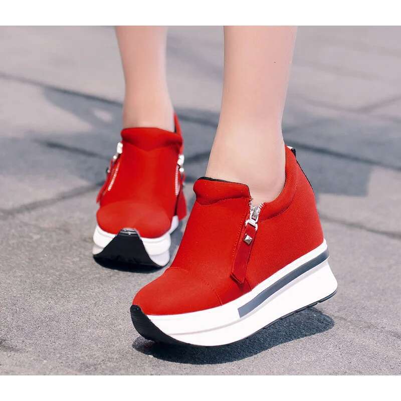 Platform Sneakers New Women Red Casual Comfortable Hidden Heel Shoe Black Canvas Shoes Wedge Heels Sneaker Tenis De Mujer