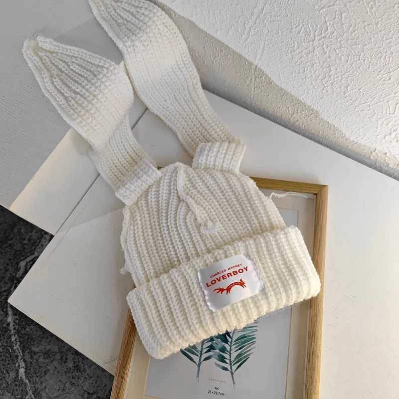Personalized rabbit ear wool hat fashion brand design niche autumn and winter warm knit hat for women W240924