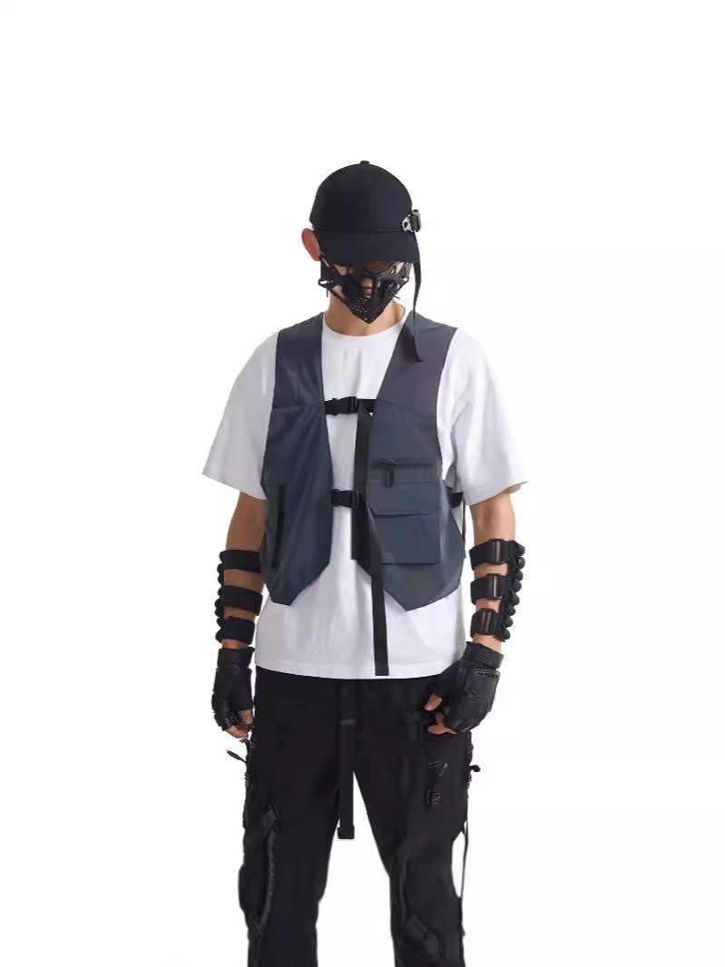 Men's Vests Colorful reflective vest with woven tape and multiple pockets night light vest jacket for men and women