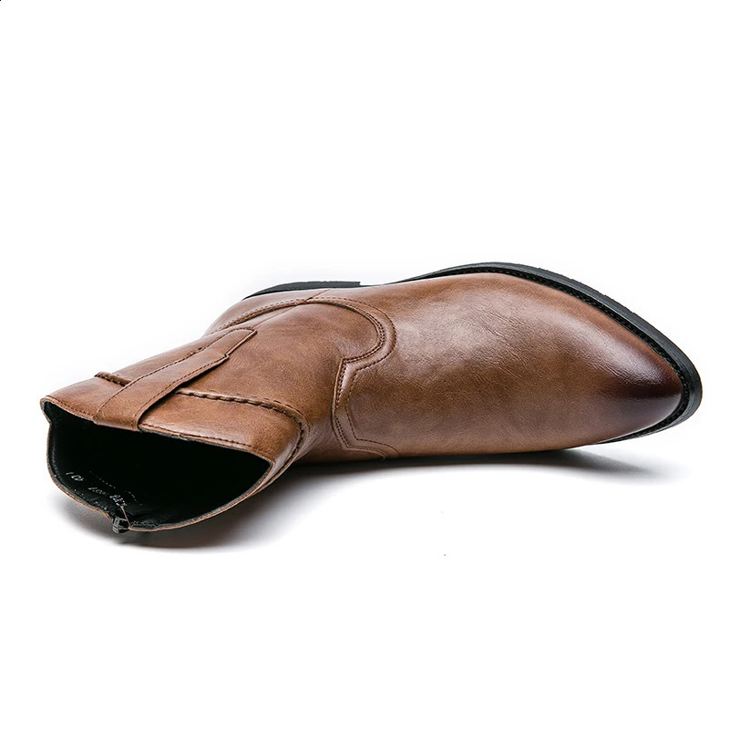 Western Style Cowboy Boot Knight Pointy Leather Men Boots Casual Classic Retro Zipper soft comfortable Size 38-48 240921