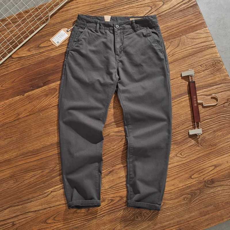 May Khaki American retro simple cargo pants mens heavy chino casual pants straight leg all matching tapered pants M240924