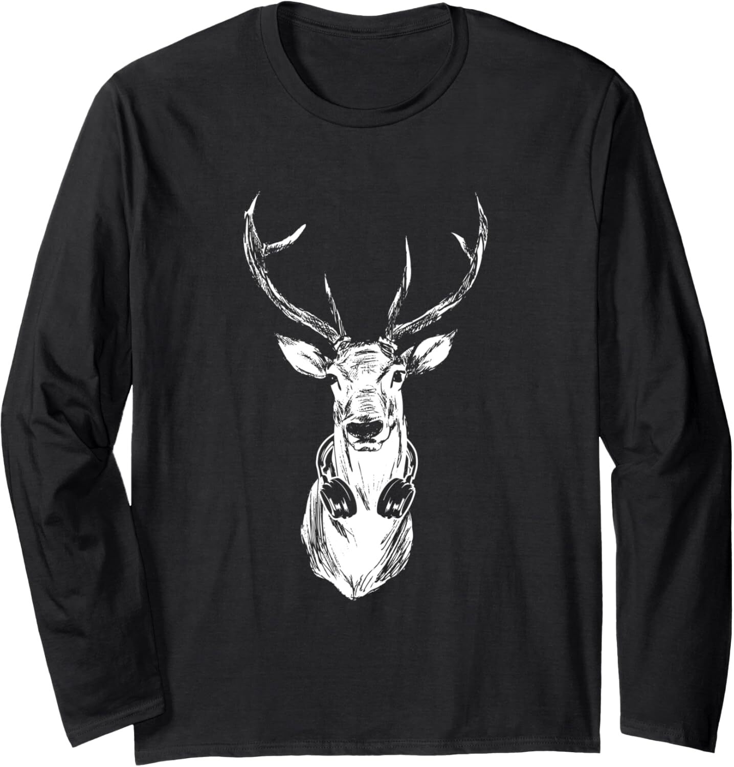 Long Sleeve Shirts for Men sweatshirt Vintage Deer Musician DJ Moose With Headphones Music Lovers Long Sleeve Tee Streetwear Casual tops clothes
