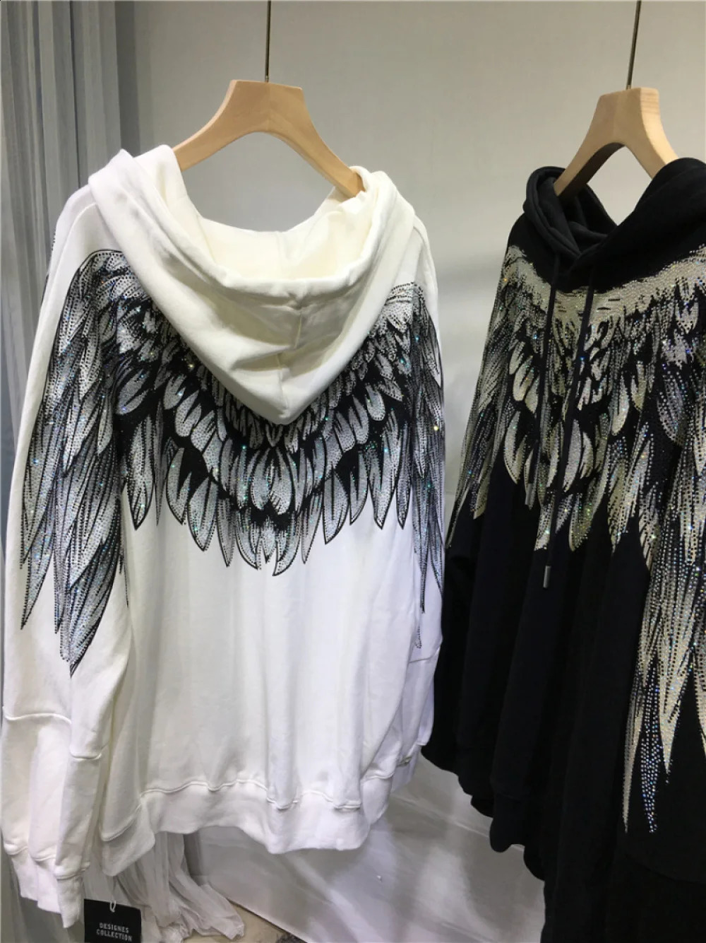 150KG plus size womens clothing rhinestone wing hoodie Y2K womens couple long sleeved oversized autumn hoodie 240924