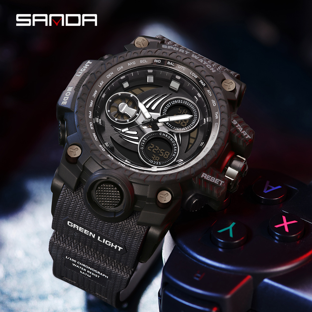 SANDA 3155 2025 G style new men's watch 50M waterproof and shock-absorbing sports military quartz watch men's digital watch clock 33