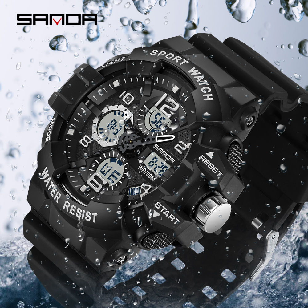 SANDA men's military watch black white sports watch LED digital 50M waterproof 3168 watch men's multifunctional clock Relogio Masculino 01
