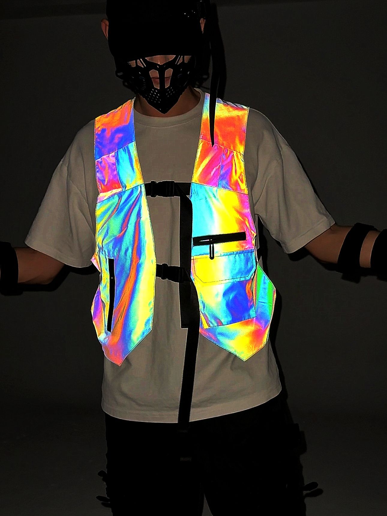 Men's Vests Colorful reflective vest with woven tape and multiple pockets night light vest jacket for men and women