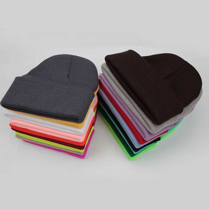 Warm Solid Unisex Knitted Beanie Autumn Soft Winter Wool Blends Cap Men Women SkullCap Hats Gorro Ski Caps 24 Colors BeaniesX2409