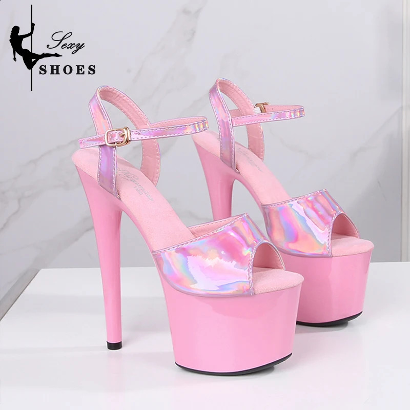 Womens Summer with Heels Sexy 17CM7In Platform Sandals Pole Dancing Fetish Erotic Stripper Shoes Laser Color 240921