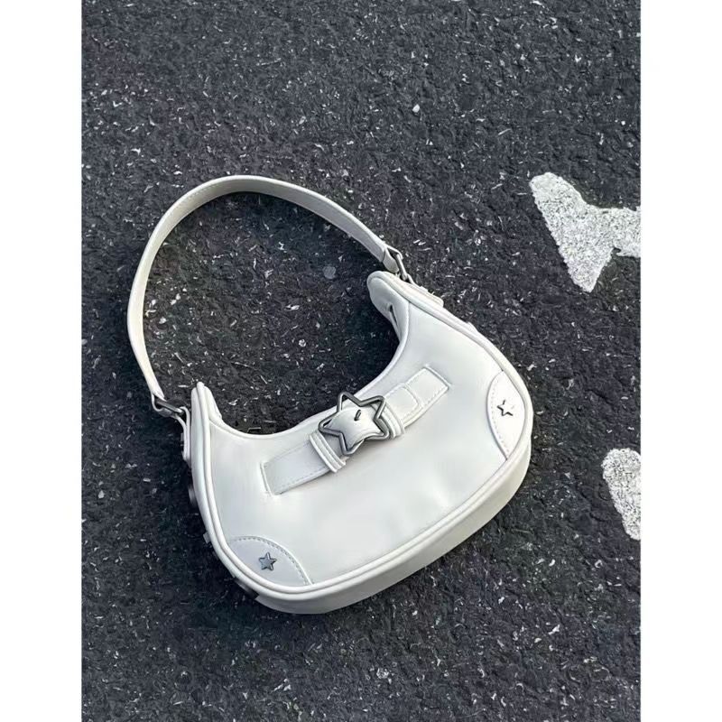 Chic Retro Y2K Underarm Shoulder Bag in Solid Colors - Women's Denim Hobo Purse Featuring Distinctive Star Detail