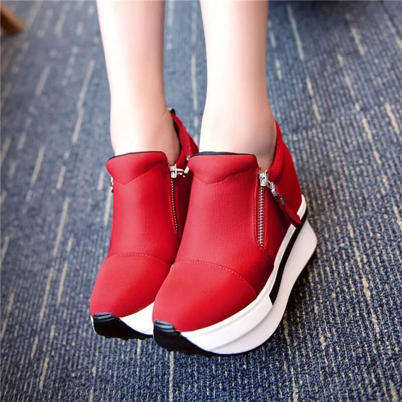 Platform Sneakers New Women Red Casual Comfortable Hidden Heel Shoe Black Canvas Shoes Wedge Heels Sneaker Tenis De Mujer