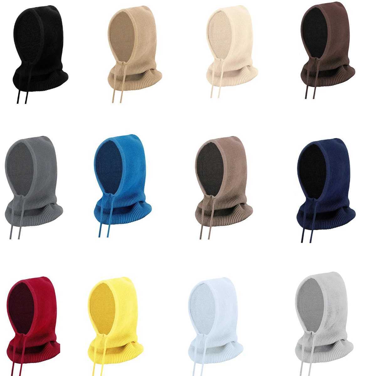 Unisex wool knitted Balaclava hat womens winter cashmere hooded bead neck scarf hat mens brushed Y2K hip-hop Skulls W240924