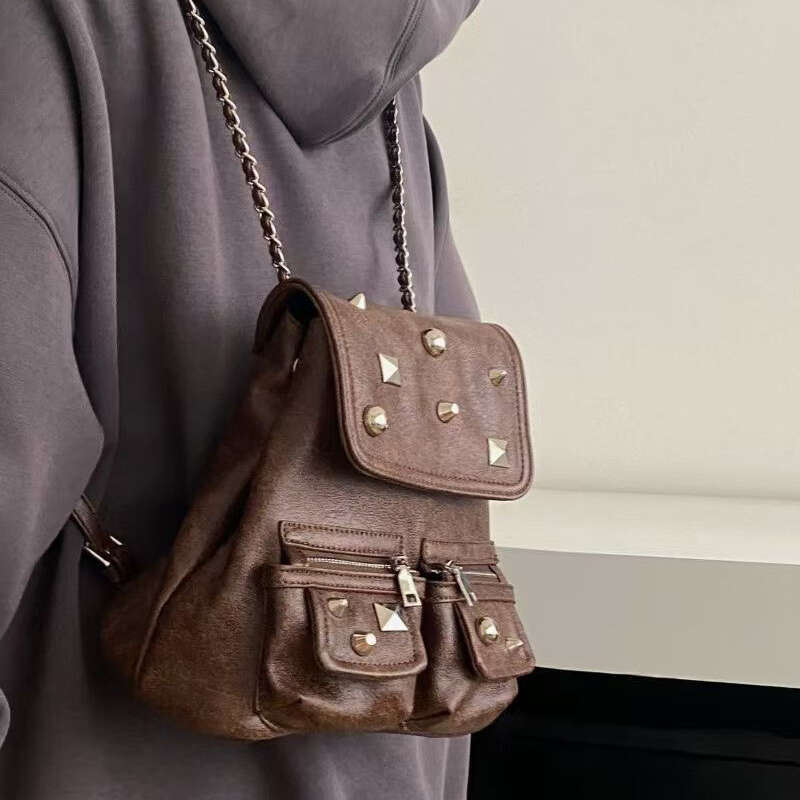 England Style Small Backpac For Women Designer Handbags And Purses 2024 New In PU Imitation Cow Leather Rivet Shoulder