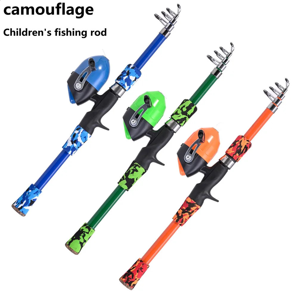 Portable telescopic camouflage childrens fishing rod with rotating adjustment throwing outdoor accessories tools 250530