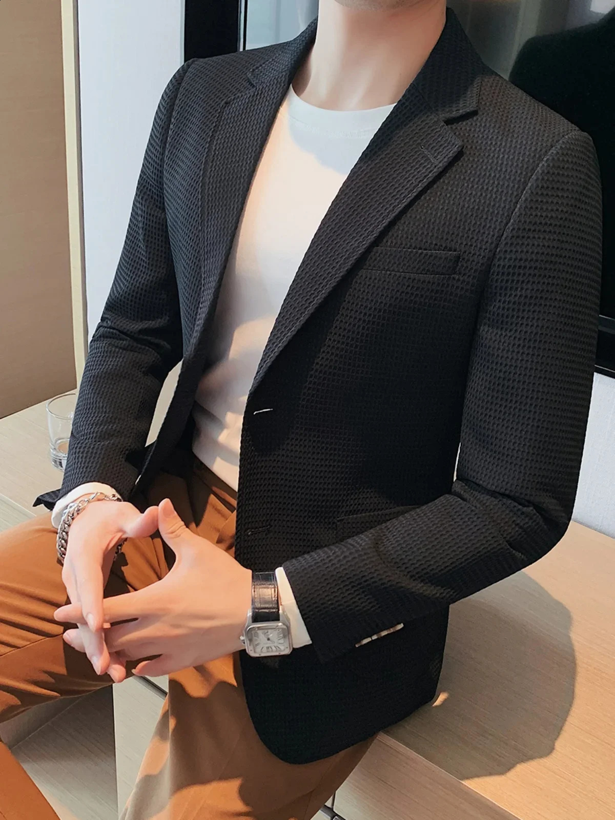 Autumn Men Blazers Slim Fit Casual Suit Jacket Solid Color One Button Korean Style Business Wear Spring Male Blazer L45 240914