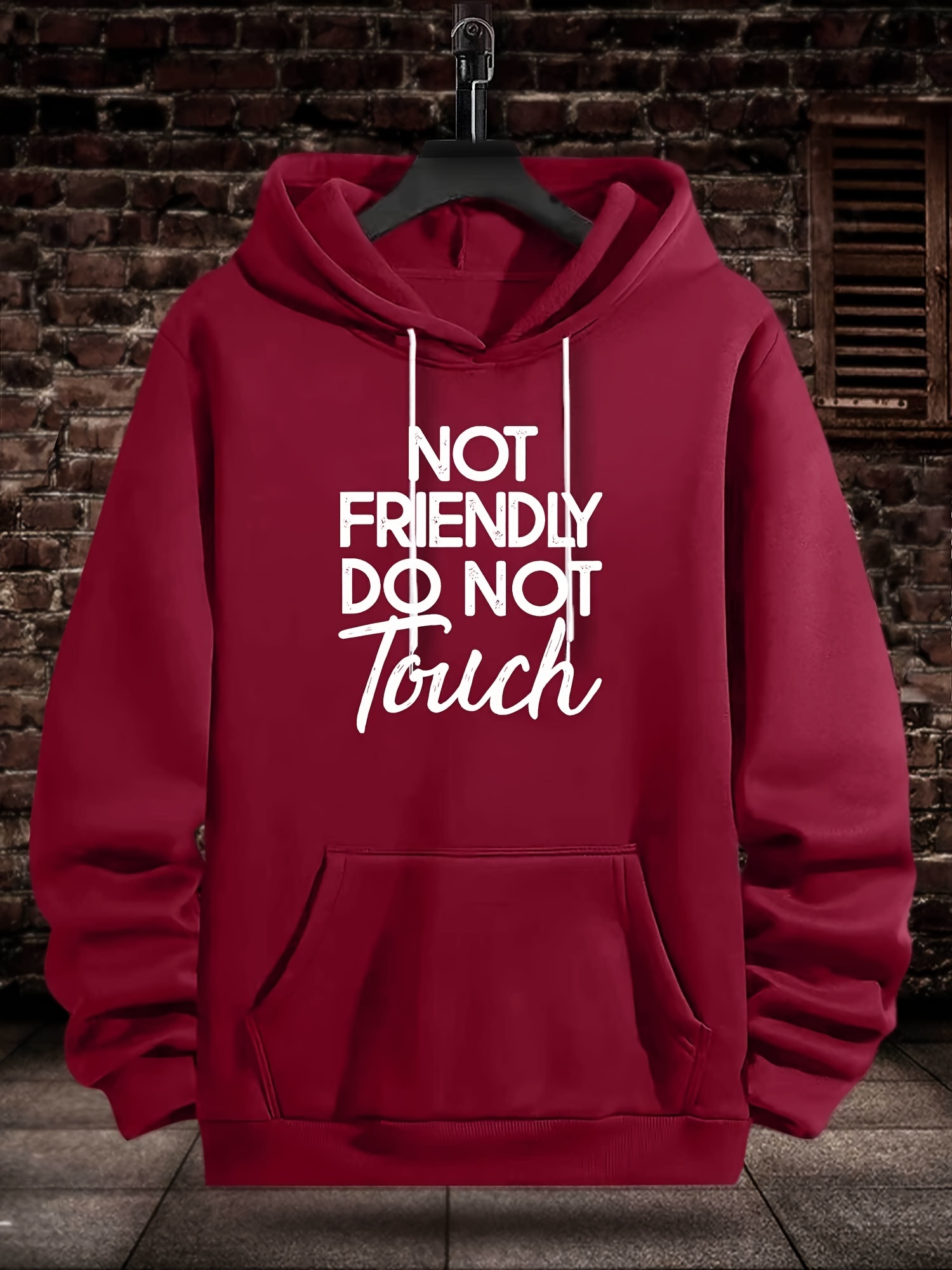 Men's NOT FRIENDLY DO NOT TOUCH Creative Print Hoodie, Casual Long Sleeve Pullover Sports Sweatshirt, Fashionable Hooded Top