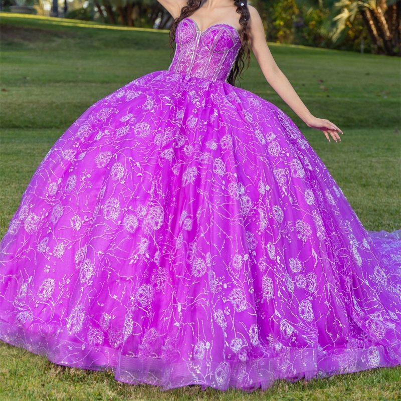 Lavender Princess Quinceanera Dresses Off the Shoulder Ball Gown Sweet 16 Dress Sequin Appliques Lace Beads Tull Vestidos De 15 Anos