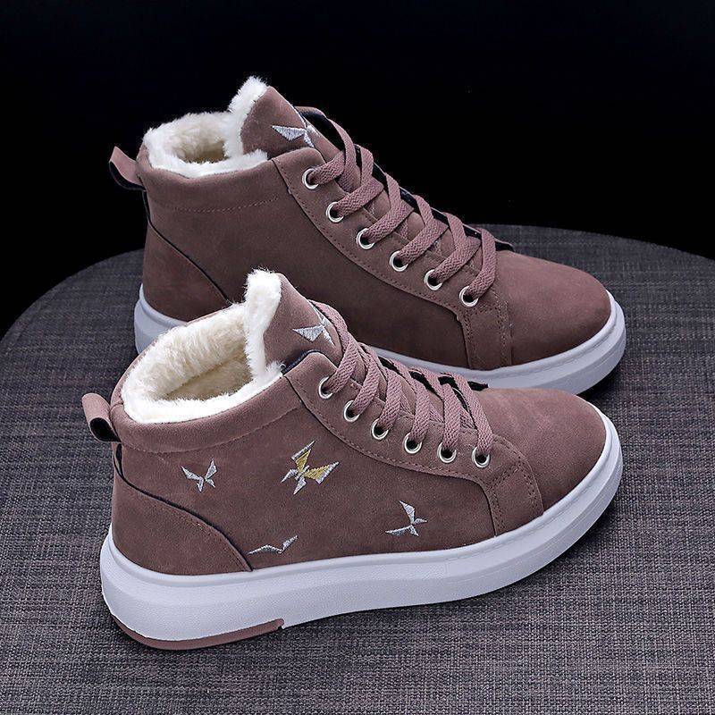 2024 Ankle Warm PU Plush Winter Woman Sneakers Flats Lace Up Ladies Shoes Women Short Snow Boots