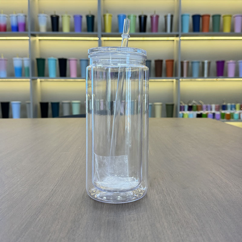 20oz Plastic Snow Globe Tumbler Acrylic Mason Jar with hole and plug 500ml Clear Mason Can PP Drinking Cup