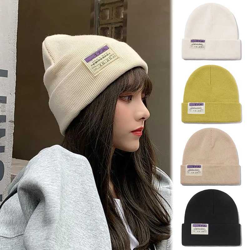 Woolen Knit Beanies Hat For Women Girl JK Korean Solid Color Ear Warmer Skullies Cap Casual Winter Autumn Windproof Melon CapsX240924