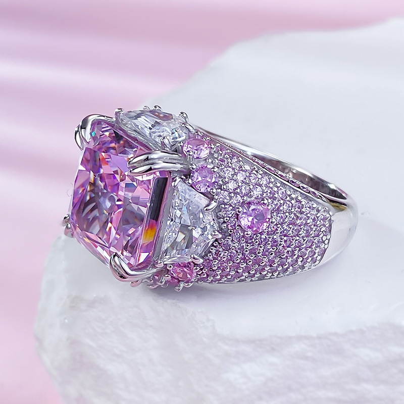 2024 Princess Cut Pink Moissanite Sterg Sier Wedding Band Ring