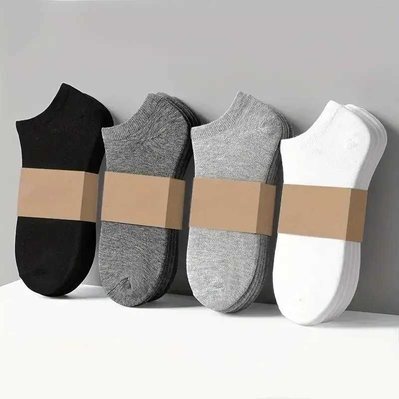 1/10pairs Invisible Socks for Men Ankle Short No Show Low Cotton Black White Non-slip Silicone Summer Thin Sock BreathableX240923
