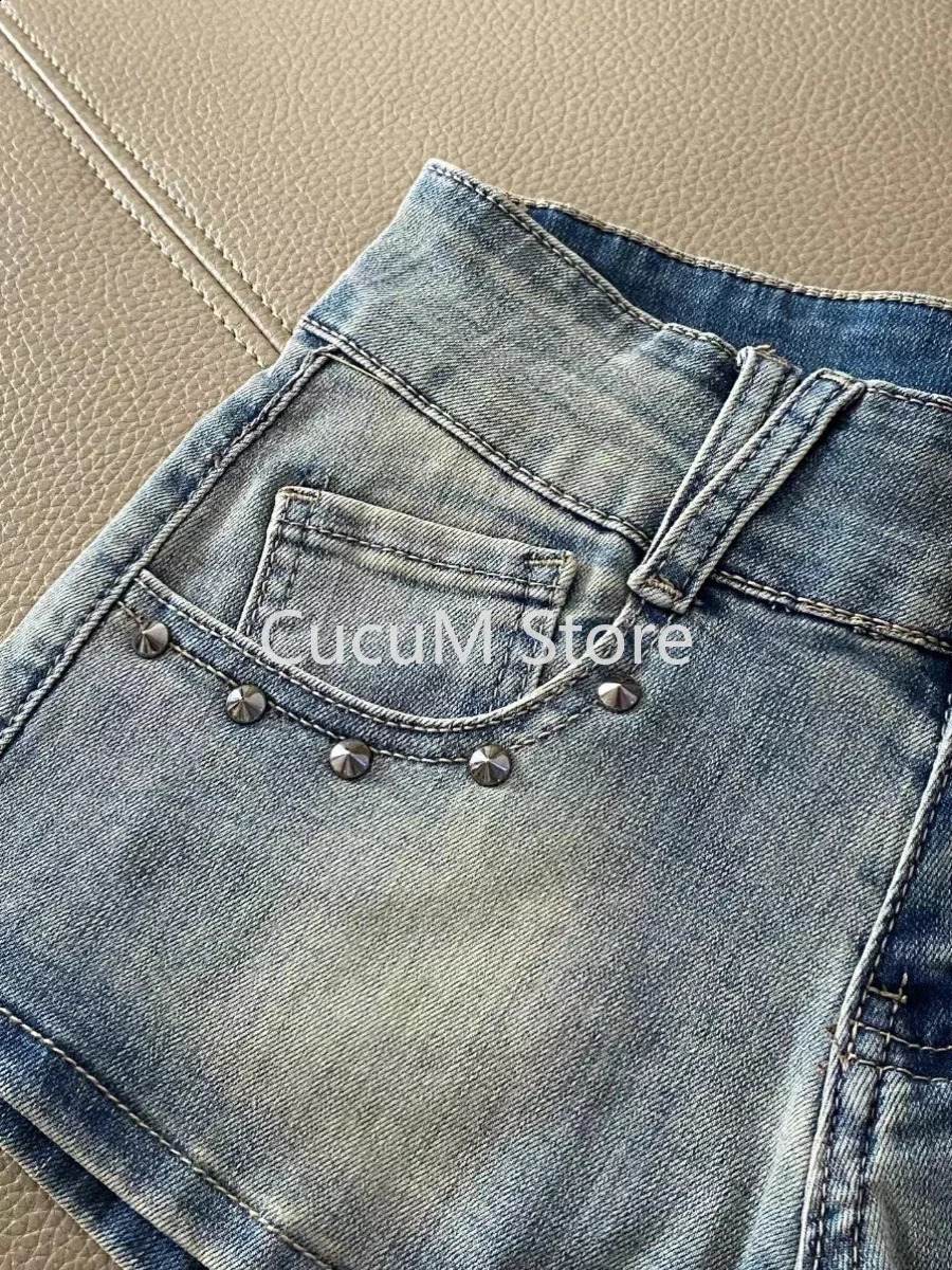 Womens Blue Ripped Denim Shorts Low Waist Mini Jeans 2000s Vintage Y2k Cowboy Short Pants Harajuku Clothes Summer 2024 240923
