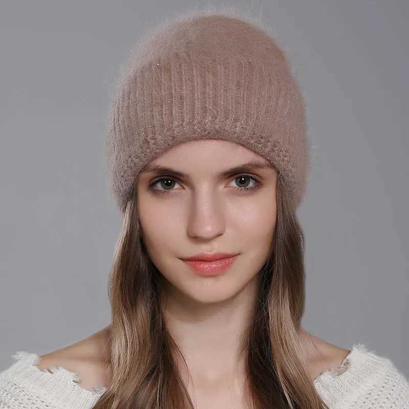 CNTANG 2024 Trend Women Hat Winter Warm Angora Long Rabbit Fur Beanies Knitted Cashmere Hats For Female Fashion Ladies CapX240924