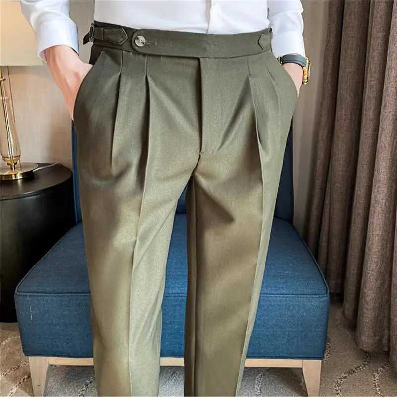 Men Pants Classic Mens Office Trousers Slim Fit High Waist Vintage Pockets for Formal Business Style Elegant Formal Pants M240924